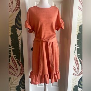 Versona Orange Ruffle Midi Dress